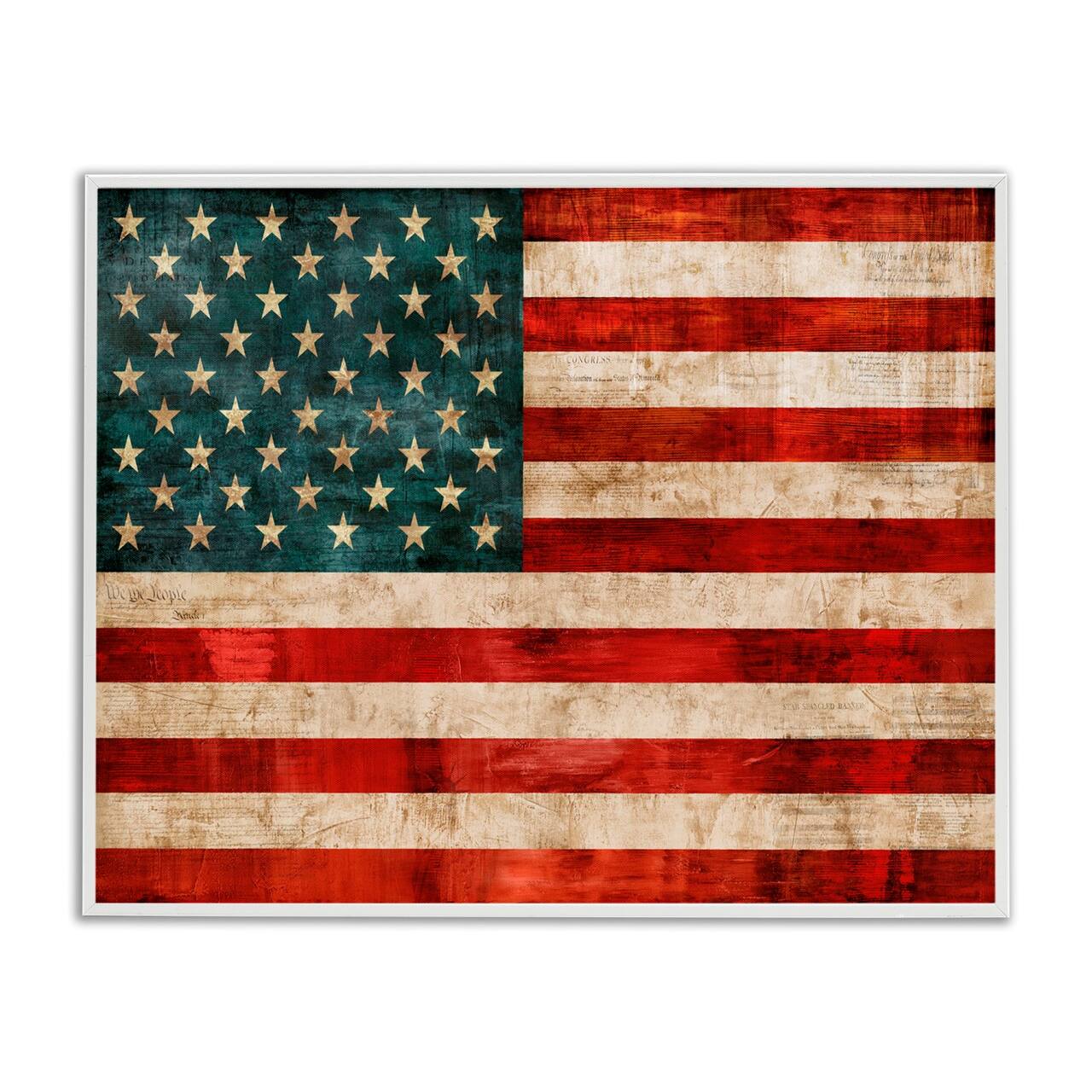 Stupell Industries US American Flag Rustic Pattern Framed Giclee Art
